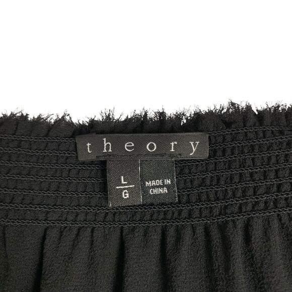 Theory Silk Blouse Black Bell 3/4 Sleeve Georgette Women's L - Picture 7 of 9